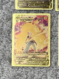 Set of 4 Pikachu V,VMax Charge/Pika Dash+ Rare Gold Accent Foil Fan Art Cards - Image 4