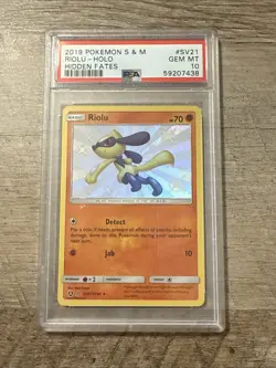 Pokemon Hidden Fates SV21 Riolu Holo PSA 10 GEM MINT - Image 1