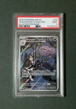 2025 Pokemon DRI Team Rocket’s Weezing #199 PSA 9 – Destined Rivals IR Holo Rare - Image 1