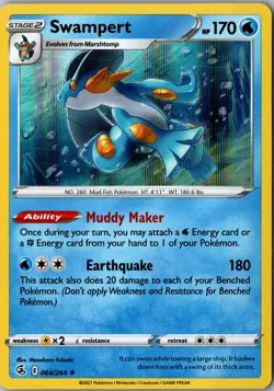 Swampert Holo 064/264 Holo Rare SWSH08: Fusion Strike LP Pokemon Card - Image 1