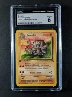 1999 Pokemon Fossil 1st Edition GRAVELER Uncommon 37/62 English CGC 6 - Image 1