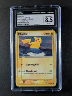 2007 Pokemon POP Series 5 PIKACHU Holo Insufficient Ink 12/17 CGC 8.5 Error - Image 1