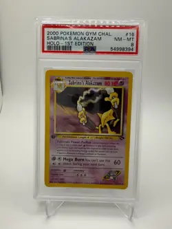 Sabrina's Alakazam Holo 1st Edition PSA 8 Pokemon Gym Challenge #16 SWIRL - Image 1