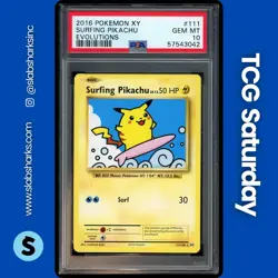 2016 POKEMON XY EVOLUTIONS #111/108 SURFING PIKACHU SECRET RARE PSA 10 - Image 1