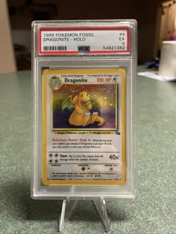 1999 Pokemon Fossil Dragonite Holo Rare 4/62 PSA 5 - Image 1