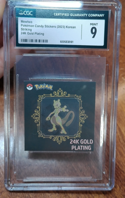 2023 Mewtwo Sticker Korean Pokemon Candy Stickers 24K Gold Plating CGC 9 - Image 1