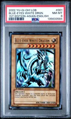 PSA 8 NM Blue-Eyes White Dragon LOB-001 1st ED Ultra Rare Yu-Gi-Oh Asian English - Image 1