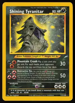 2002 Pokemon Neo Destiny Shining Tyranitar Secret Rare Holo #113 /105 LP/NM - Image 1