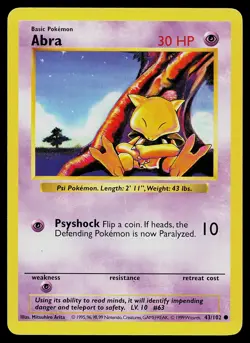 Pokemon Card Base Set Shadowless Abra 43/102 Unlimited Common - Image 1
