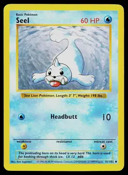 Pokemon Card Base Set Shadowless Seel 41/102 Unlimited Uncommon - Image 1