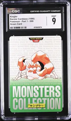 1996 Pokemon Bandai Carddass Green Card Kingler Part 1 099 CGC 8 MINT - Image 1