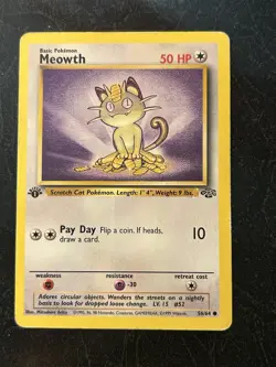 Meowth Uncommon 1st Edition Jungle 56/64 Pokemon TCG HP/DMG - Image 1