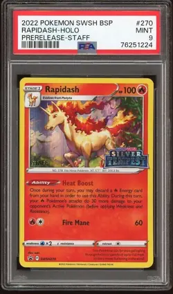 Pokemon Card PSA 9 Rapidash STAFF Prerelease Promo Silver Tempest SWSH270 2022 - Image 1