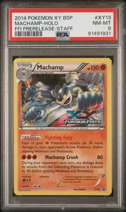 PSA 8 NM - Mint Machamp STAFF XY13 Prerelease Furious Fists Promo Pokemon 2014 - Image 1