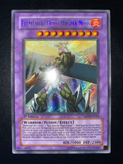 YUGIOH ELEMENTAL HERO MAGMA NEOS SECRET RARE TAEV-EN043 1ST EDITION ENGLISH NM - Image 1