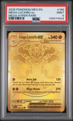 Pokemon 2025 Mega Lucario ex 188 Gold Mega Hyper Rare Mega Evolution PSA 9 - Image 1
