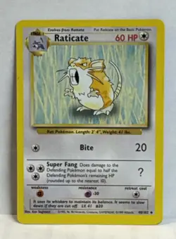 Pokemon TCG Raticate Base Set 40/102 Unlimited Uncommon Card LP - Image 1
