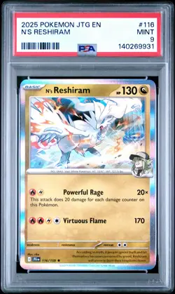 2025 POKEMON JTG EN-JOURNEY TOGETHER #116 N'S RESHIRAM PSA 9 - Image 1