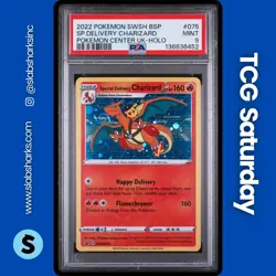 2022 POKEMON SWSH BS PROMO PC UK #SWSH075 SPECIAL DELIVERY CHARIZARD HOLO PSA 9 - Image 1