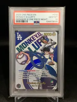 PSA 10 Monkey D Luffy EB02-010 L Dodgers One Piece Night Promo Card English 2025 - Image 1