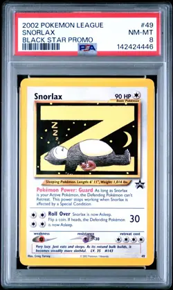 PSA 8 2002 POKEMON LEAGUE PROMO BLACK STAR CARD 49 SNORLAX - MINT - Image 1