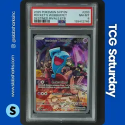 2025 POKEMON SV BS PROMO DESTINED RIVALS ETB #203 TEAM ROCKET'S WOBBUFFET PSA 8 - Image 1