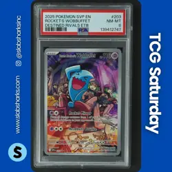 2025 POKEMON SV BS PROMO DESTINED RIVALS ETB #203 TEAM ROCKET'S WOBBUFFET PSA 8 - Image 1