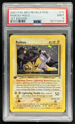 2001 Pokemon Neo Revelation 1st Edition Raikou Holo #13/64 PSA 9 - Image 1