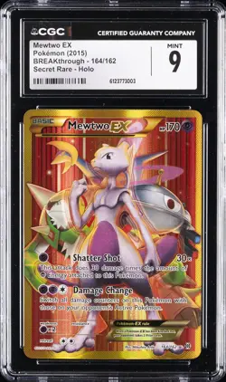 2015 POKEMON XY BREAKTHROUGH SECRET RARE #164 FULL ART MEWTWO HOLO CGC 9 - Image 1
