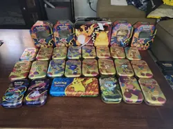 Huge Lot X51 Pokemon Tins EMPTY Assorted + Pokemon Center Pikachu Charizard Bag - Image 3