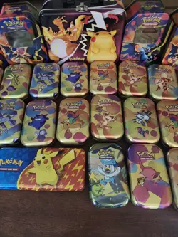 Huge Lot X51 Pokemon Tins EMPTY Assorted + Pokemon Center Pikachu Charizard Bag - Image 5