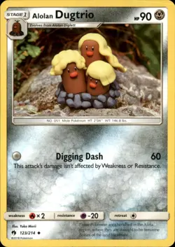 Alolan Dugtrio 123/214 Uncommon Lost Thunder Pokemon NM - Image 1