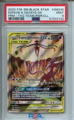 2020 Pokemon Sm Black Star Promo #SM240 Espeon & Deoxys Gx Tag Team PSA 9 - Image 1