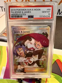 2019 Jesse and James Pokemon Full Art Trainer Card 68/68 Hidden Fates PSA 10 - Image 1