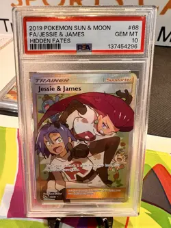 2019 Jesse and James Pokemon Full Art Trainer Card 68/68 Hidden Fates PSA 10 - Image 2