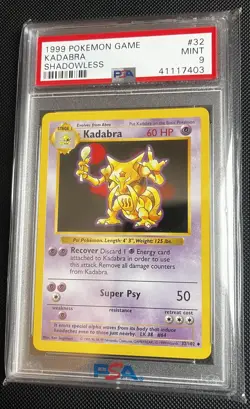 PSA 9 - Pokemon KADABRA 32/102 - SHADOWLESS BASE SET - MINT - Image 1