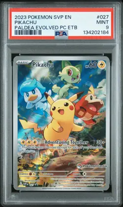 2023 POKEMON PALDEA EVOLVED POKEMON CENTER ETB PROMO SVP #027 PIKACHU PSA 9 - Image 1