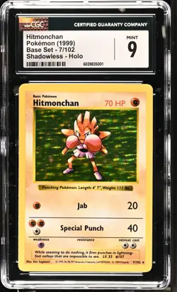 Pokemon CGC 9 Hitmonchan Holo - Base Set Shadowless 7/102 - Image 1