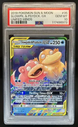 2019 Pokemon SM Unified Minds Slowpoke Psyduck Tag Team Holo #35/236 PSA 10 - Image 1