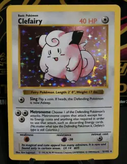 Pokemon Base Set Shadowless Holo Clefairy #5/102, Vintage Wizards Of The Coast - Image 1