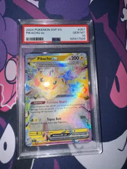 2024 POKEMON SSP EN-SURGING SPARKS #057 PIKACHU EX PSA 10 - Image 1