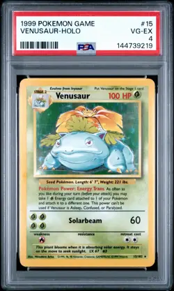 Pokemon Venusaur 15/102 Base Set Holo Rare 1999 PSA 4 English - Image 1