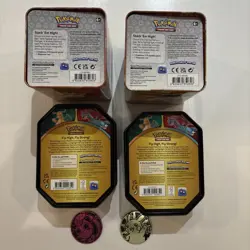 Lot Of (4) Pokemon Card EMPTY Collector’s Tins & (2) Plastic Coins - Image 4