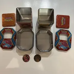 Lot Of (4) Pokemon Card EMPTY Collector’s Tins & (2) Plastic Coins - Image 5