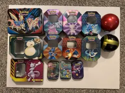 LOT OF 14 EMPTY POKEMON TCG TINS - Image 1