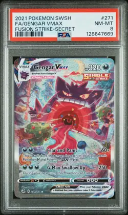 2021 POKEMON SWORD & SHIELD FUSION STRIKE SECRET #271 FULL ART/GENGAR VMAX PSA 8 - Image 1