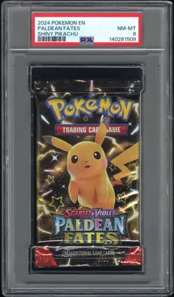 2024 Pokemon Paldean Fates Shiny Pikachu PSA 8 NM-MT Foil Booster Pack - Image 1