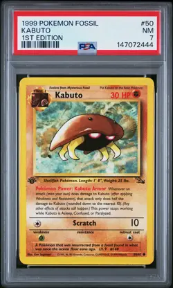 1999 POKEMON FOSSIL 1ST EDITION #50 KABUTO PSA 7 - Image 1