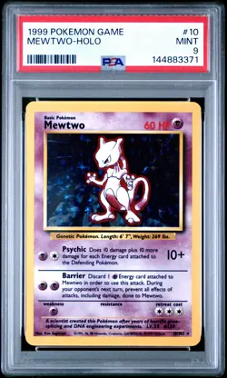 1999 POKEMON BASE SET UNLIMITED #10 MEWTWO-HOLO PSA 9 - Image 1