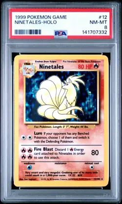 1999 POKEMON BASE SET UNLIMITED #12 NINETALES-HOLO PSA 8 - Image 1